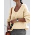 Women Puff Sleeve V  Neck Pleated Spliced Solid Loose Thick Fashion Sweaters