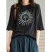 Cartoon Sun Print Short Sleeve Casual Loose T  Shirt