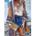 Floral Print Bohemian Open Front Long Sleeve Holiday Cardigan