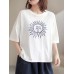 Cartoon Sun Print Short Sleeve Casual Loose T  Shirt