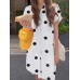 Cottagecore Polka Dot Pocket Button Split Shirt Dress