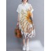 Plant Print Pocket Button Lapel Short Sleeve Shirt Dress