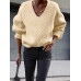 Women Puff Sleeve V  Neck Pleated Spliced Solid Loose Thick Fashion Sweaters