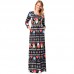 Women Christmas Heart Printing Pattern Long Sleeves Dress Skirt