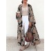 Geo Print Loose Open Front Long Sleeve Bohemian Cardigan