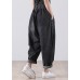 Black Pockets Cotton Denim Harem Pants High Waist Hole Fall