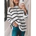 Women Black and White Striped O  Neck Casual Loose Fit Preppy Sweasters