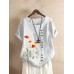 Flower Print O  neck Short Sleeve Button T  Shirt For Women