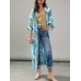 Printing Open Front 3 4 Sleeve Loose Cardigan For Women